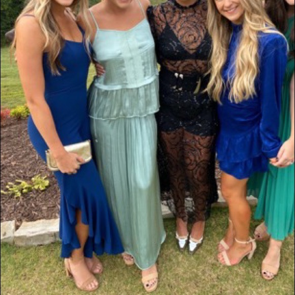 BB DAKOTA BLUE RUFFLE SLIT LEG JUMPSUIT - Picture 4 of 4